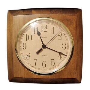 Vintage Sunbeam Quartz Wall Clock Square Wood Frame  11" x 11" Made in USA